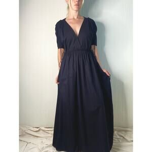 COLLECTIVA CONCEPCION "Vestido" Ruched Sleeve Black Cotton Maxi Dress US 2 $650